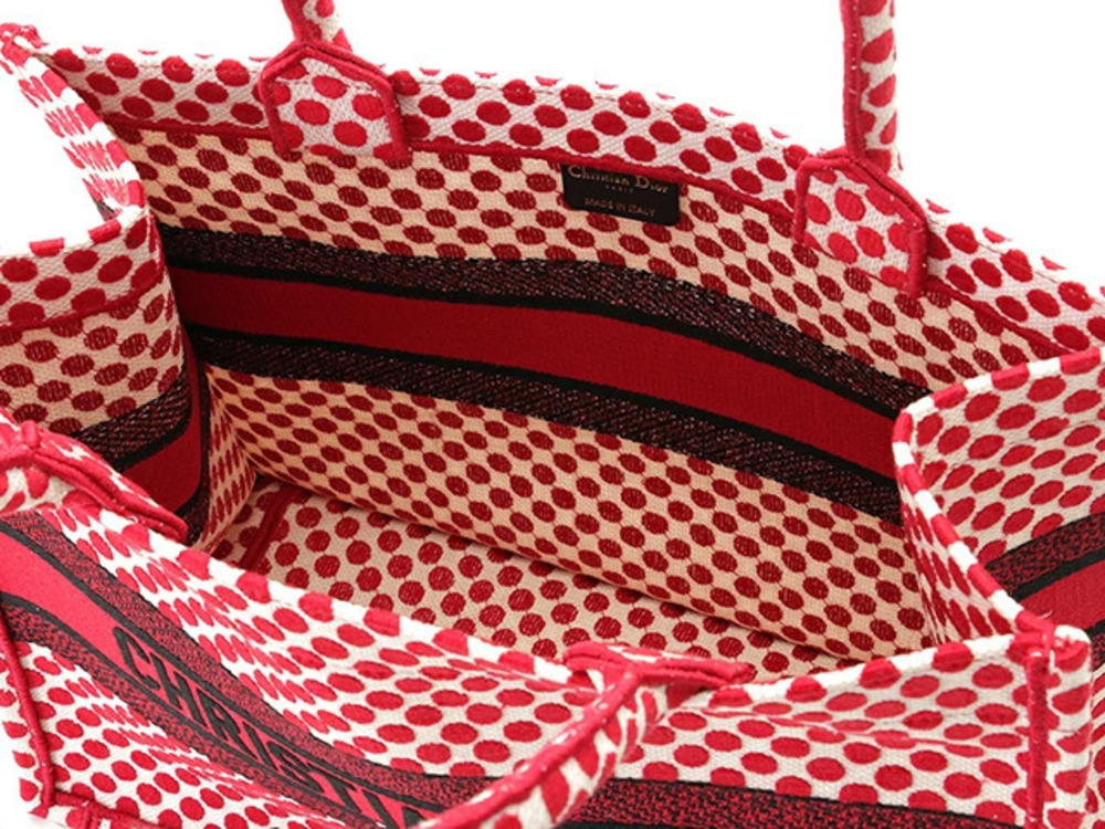 Christian Dior Polka Dot Book Tote Red Canvas Bag SJ - Picture 5 of 5